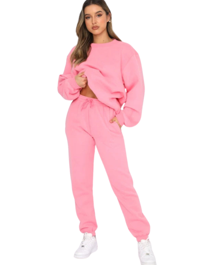 SHOPIQAT Women's New Solid Colour Round Fashionable Casual Collar Pullover Long Sleeve Trousers Sweater Suit - Premium from shopiqat - Just $13.750! Shop now at shopiqat